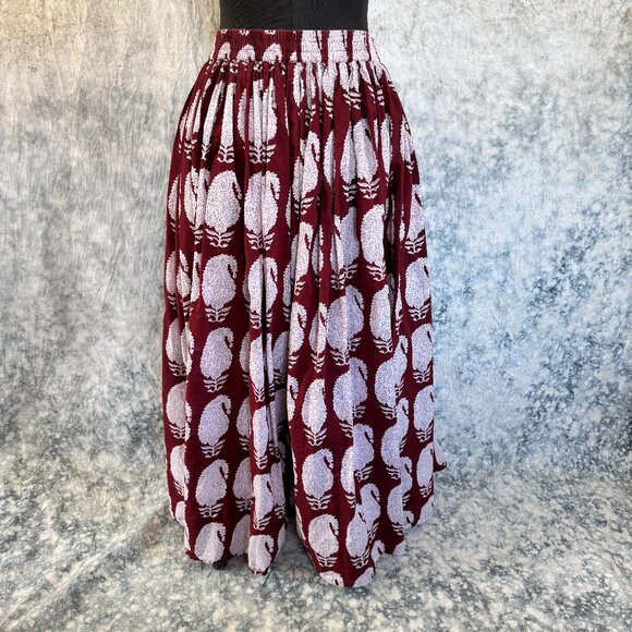 Nayo XL Burgundy & White Paisley Maxi Broom Skirt - Picture 1 of 5